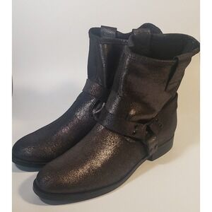 Aldo Women's Size 7.5 Dark Gray Metallic Block Heel Pull On Ankle Bootie Boots